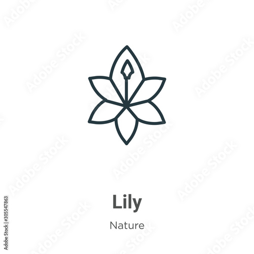 Lily outline vector icon. Thin line black lily icon, flat vector simple element illustration from editable nature concept isolated on white background