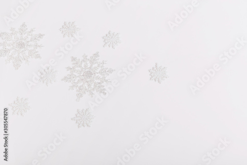 Christmas composition. Christmas snowflakes. Flat lay, top view
