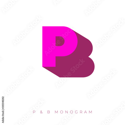 P, B logo concept. Pink P letter with shadow like letter B. Network, web, UI icon. B is a shadow of P letter.