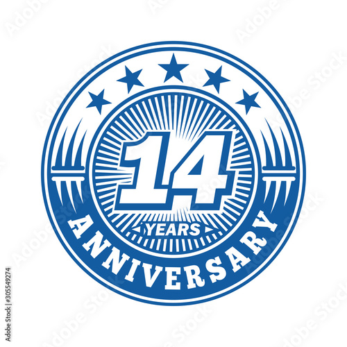 14 years logo. Fourteen years anniversary celebration logo design. Vector and illustration.