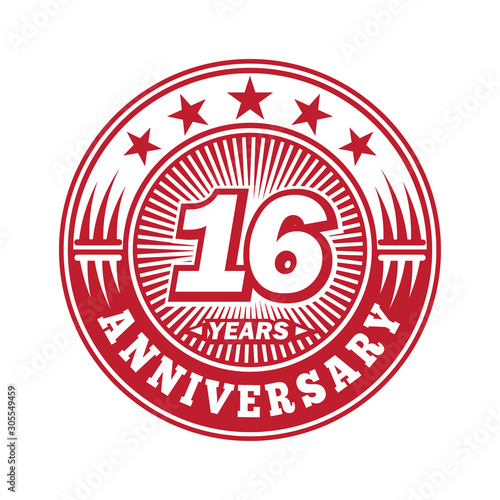 16 years logo. Sixteen years anniversary celebration logo design. Vector and illustration.