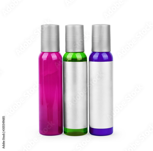 Hotel cosmetic bottles isolated on white background