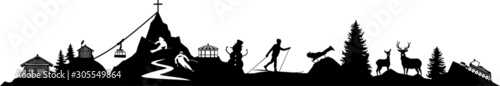 Winter Ski Resort Skyline Vector Silhouette