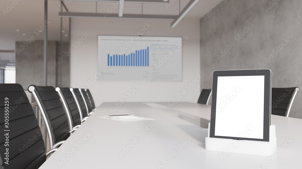 Fototapeta premium 3d rendering of office room. White mockup with office view in background.