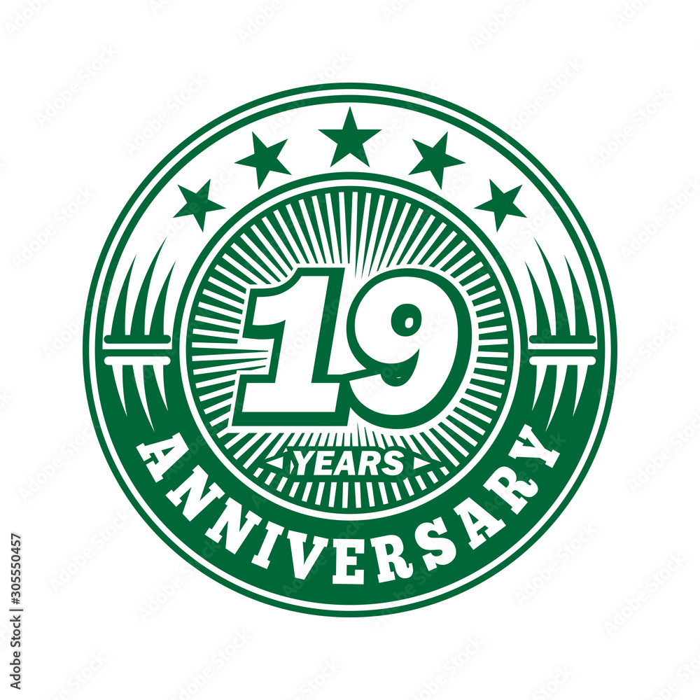 19 years logo. Nineteen years anniversary celebration logo design. Vector and illustration. 19 years logo. Nineteen years anniversary celebration logo design. Vector and illustration.