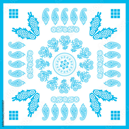 Georgian traditional ornaments. Vector Ornament With Caucasian Motifs. Persian colored carpet.Vector, Illustration.  Rich ornament for fabric design, handmade, interior decoration