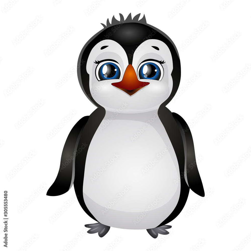 Fototapeta premium Cute cartoon penguin isolated on a white background. Flat style.