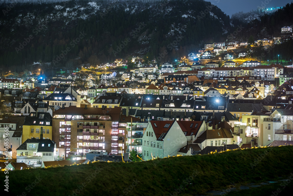 Obraz premium Nightime in Bergen, Norway