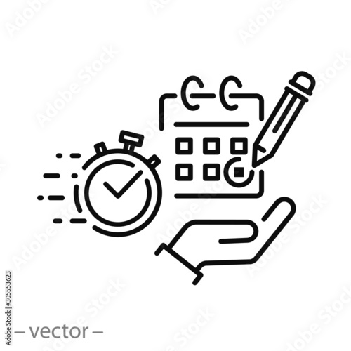 quick marking day icon, calendar reservation, fast deadline, rapid time, thin line web symbol - editable stroke vector illustration eps10