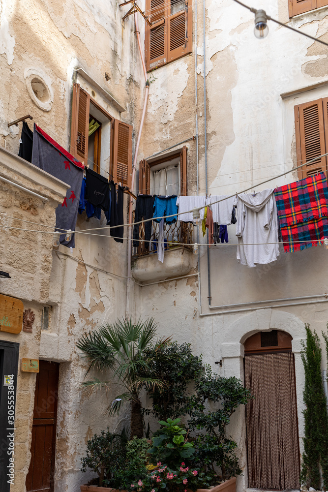  Laundry drying in the charming seaside town of Polignano al Mare; Puglia; Italy