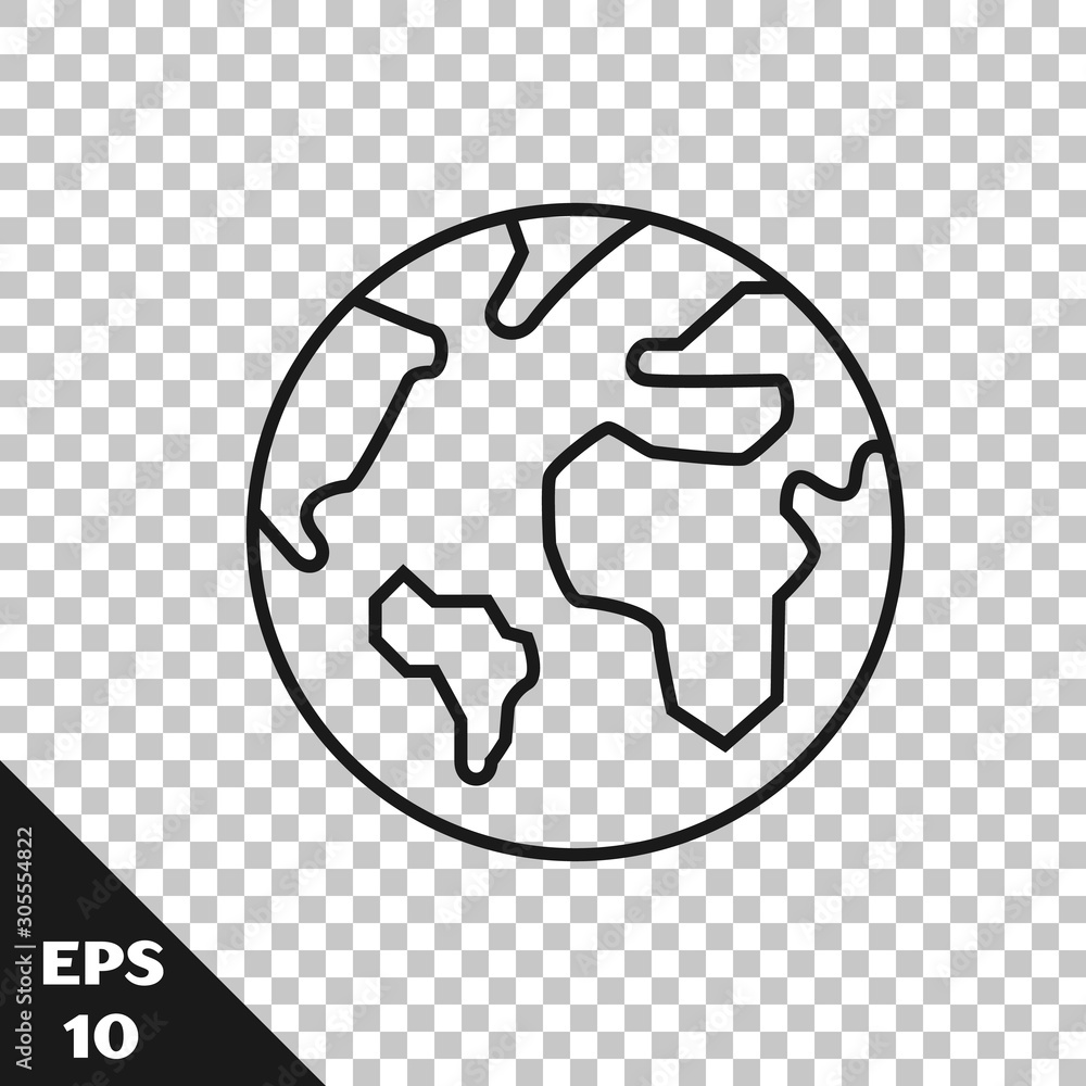 Black line Earth globe icon isolated on transparent background. World ...