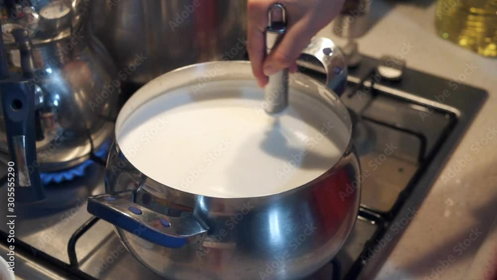 cook is mixing yogurt soup, 120fps slow motion shot, cook is mixing yogurt soup, 120fps slow motion shot,