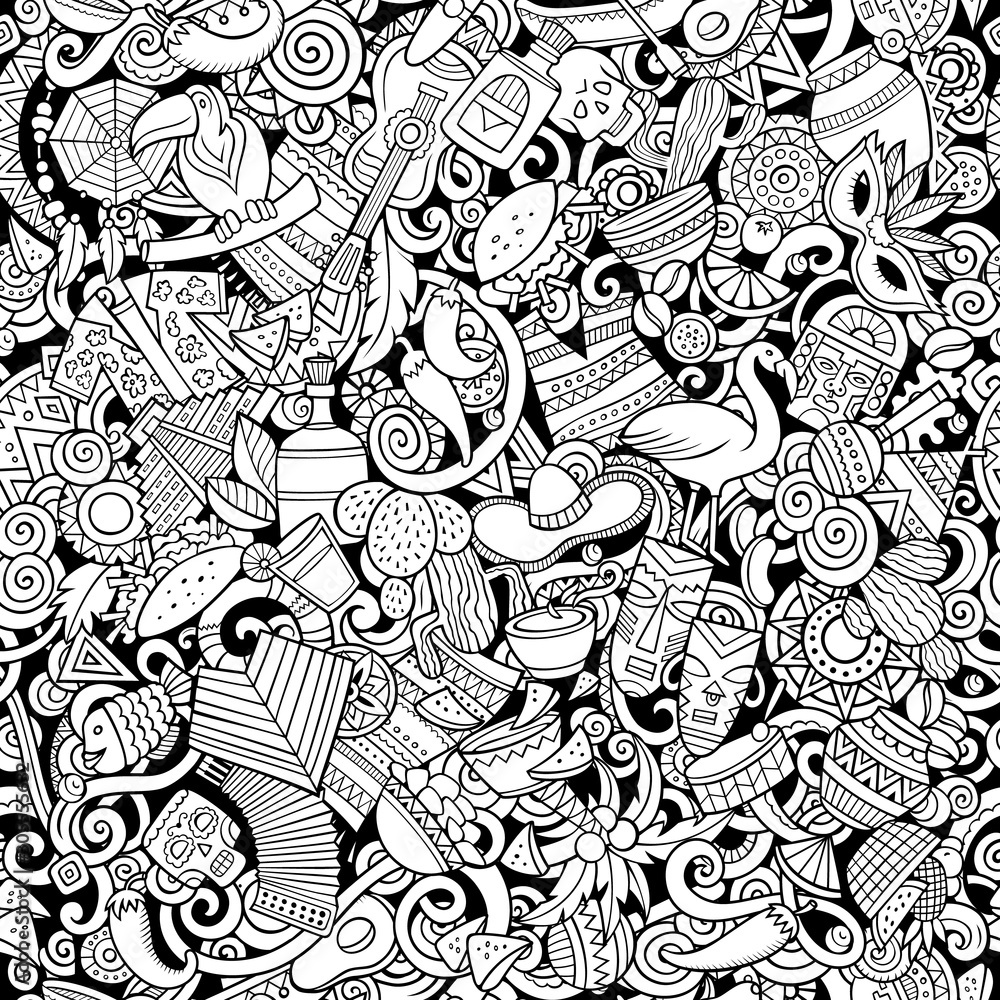 Cartoon cute doodles Latin America seamless pattern