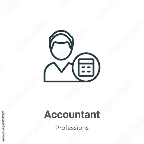 Accountant outline vector icon. Thin line black accountant icon, flat vector simple element illustration from editable professions concept isolated on white background
