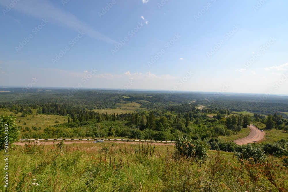road from Kungur to the Belogorsky monastery in the Perm region: view from the White Mountain