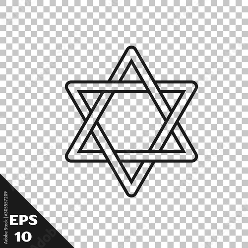 Black line Star of David icon isolated on transparent background. Jewish religion symbol. Symbol of Israel. Vector Illustration