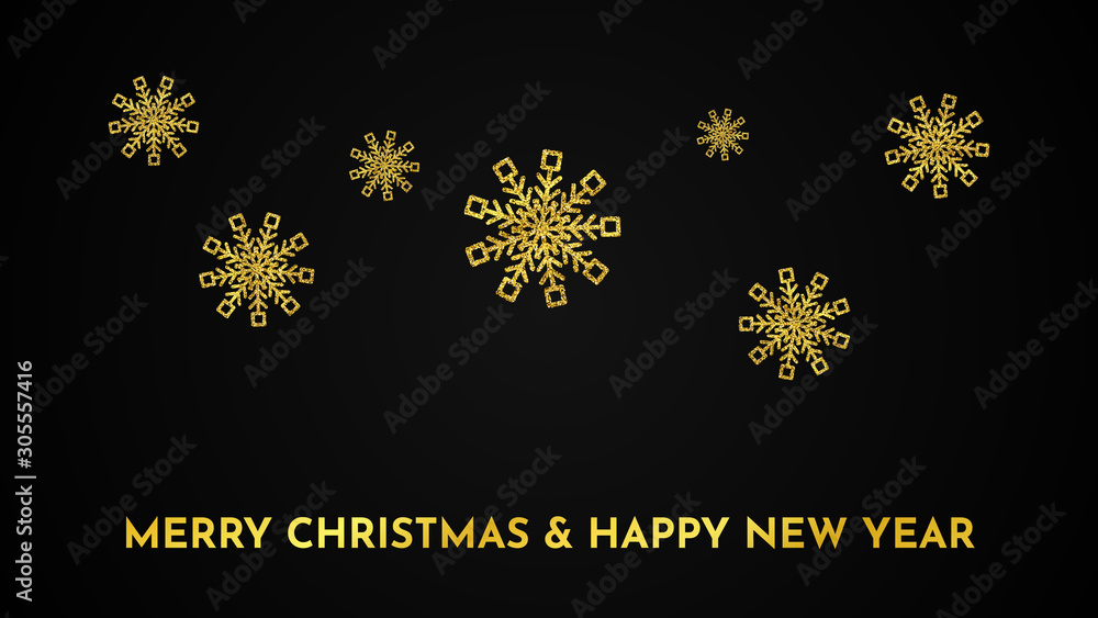 Christmas dark background with gold snowflakes