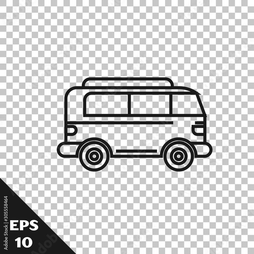 Black line Retro minivan icon isolated on transparent background. Old retro classic traveling van. Vector Illustration