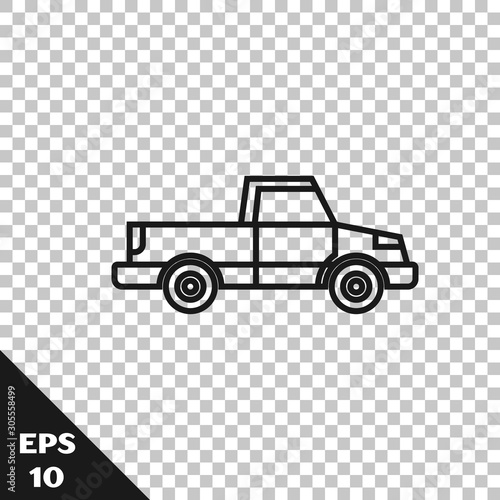 Black line Pickup truck icon isolated on transparent background. Vector Illustration