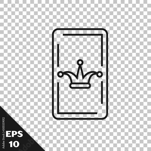 Black line Joker playing card icon isolated on transparent background. Casino gambling. Vector Illustration