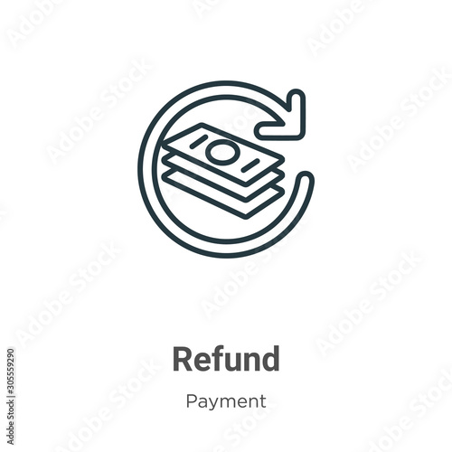 Refund outline vector icon. Thin line black refund icon, flat vector simple element illustration from editable payment concept isolated on white background