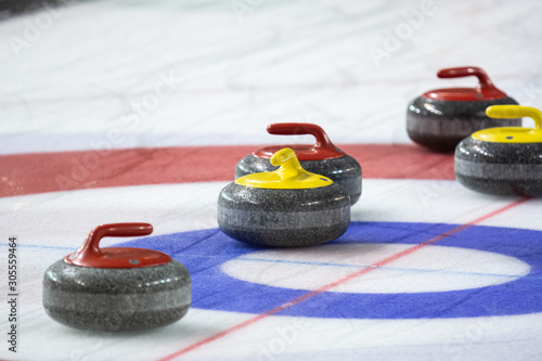 Billede på lærred Curling rock on the ice