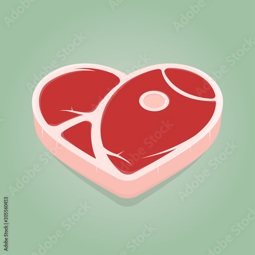 funny cartoon illustration of a steak in heart shape