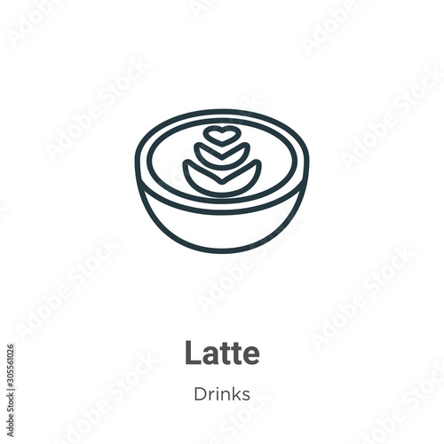 Latte outline vector icon. Thin line black latte icon, flat vector simple element illustration from editable drinks concept isolated on white background