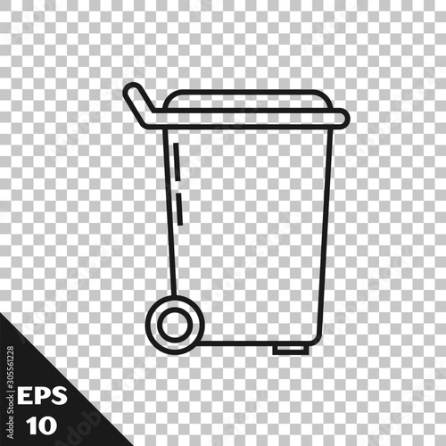 Black line Trash can icon isolated on transparent background. Garbage bin sign. Recycle basket icon. Office trash icon. Vector Illustration