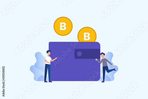Bitcoin wallet illustration concept for web landing page template, banner, flyer and presentation