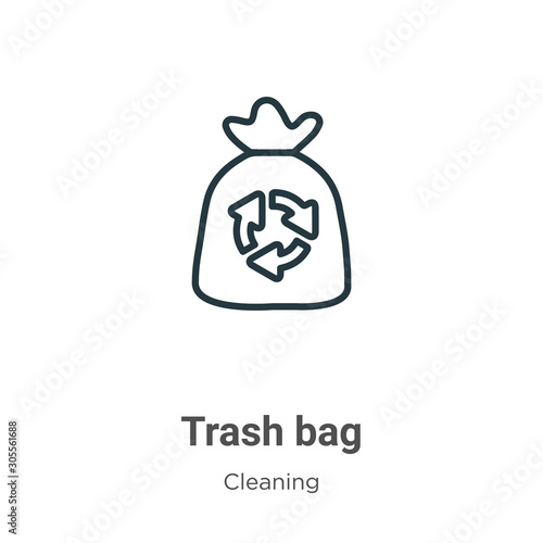 Trash bag outline vector icon. Thin line black trash bag icon, flat vector simple element illustration from editable cleaning concept isolated on white background