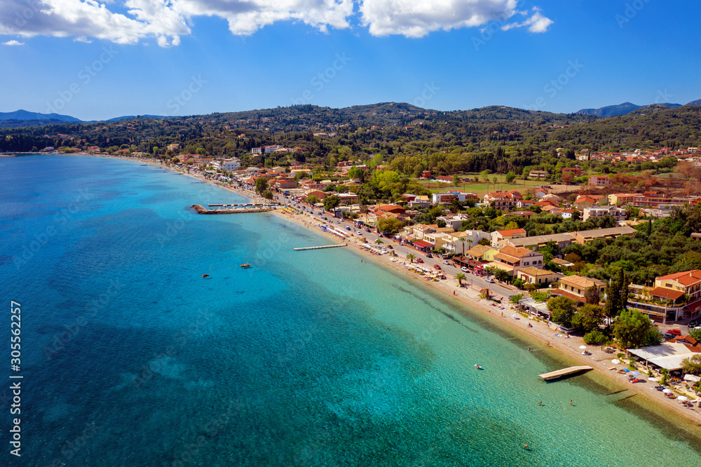 Beautiful long mediterranean beach in Greece aerial