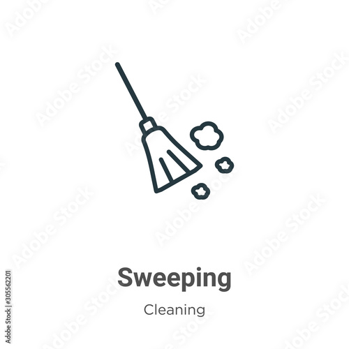 Sweeping outline vector icon. Thin line black sweeping icon, flat vector simple element illustration from editable cleaning concept isolated on white background