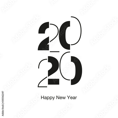 2020 Happy New Year modern black light typography white isolated vector logo icon