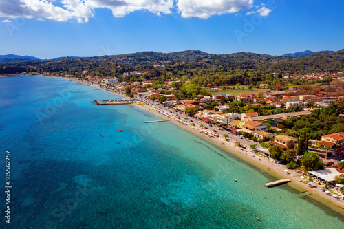 Beautiful long mediterranean beach in Greece aerial