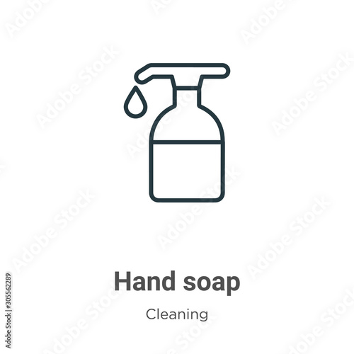 Hand soap outline vector icon. Thin line black hand soap icon, flat vector simple element illustration from editable cleaning concept isolated on white background