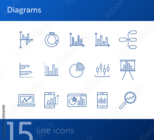 Diagrams line icon set