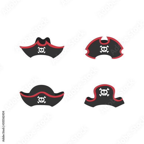 Pirate Hat Set/ Illustration of a set of cartoon pirate or corsair hat with skull head and cross bones