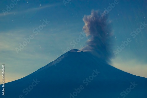 Active Popocatepetl volcano in Mexico,fumarole active volcano popocatepetl night of stars, night landscape, stars in the sky © @Nailotl