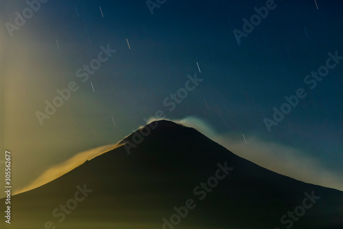 active volcano popocatepetl night of stars, night landscape, stars in the sky