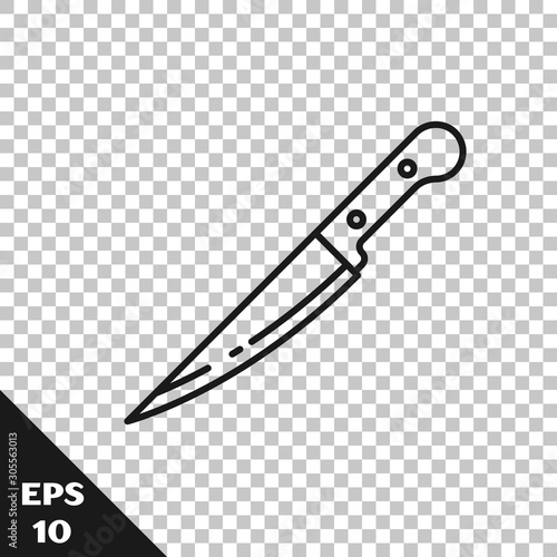 Black line Knife icon isolated on transparent background. Cutlery symbol. Vector Illustration