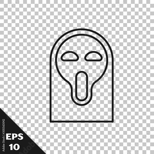 Black line Funny and scary ghost mask for Halloween icon isolated on transparent background. Happy Halloween party. Vector Illustration