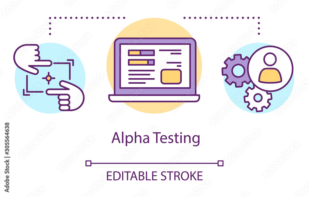 Alpha testing concept icon. Intentifying bugs before release thin line illustration. Software testing process. Indicating issues and problems. Vector isolated outline drawing. Editable stroke Alpha testing concept icon. Intentifying bugs before release thin line illustration. Software testing process. Indicating issues and problems. Vector isolated outline drawing. Editable stroke