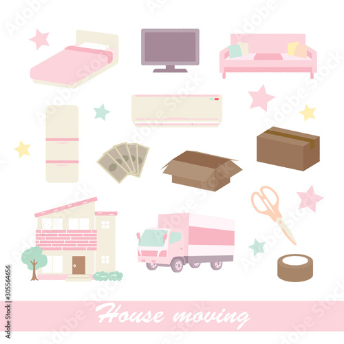 Moving and furniture illustration set