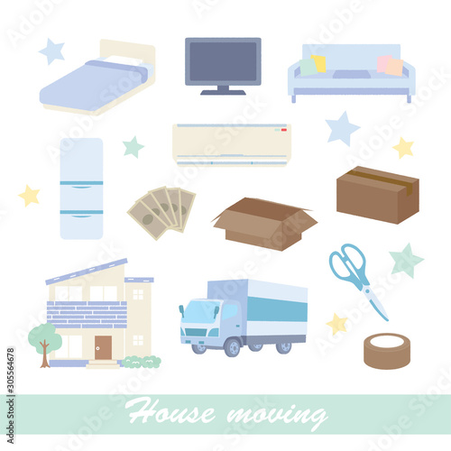 Moving and furniture illustration set