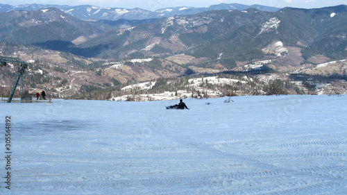 wonderful snowy mountain landscape in early spring