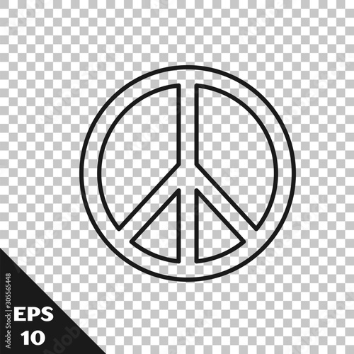 Black line Peace icon isolated on transparent background. Hippie symbol of peace. Vector Illustration