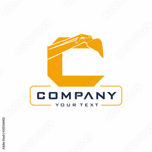 C Letter Excavator Logo Design Vector
