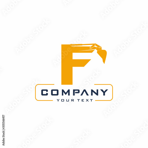 F Letter Excavator Logo Design Vector