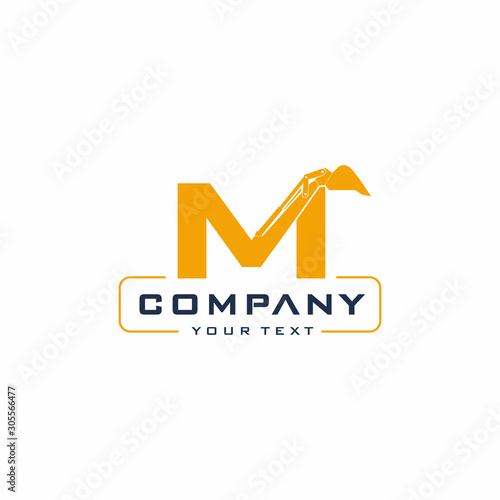 M Letter Excavator Logo Design Vector